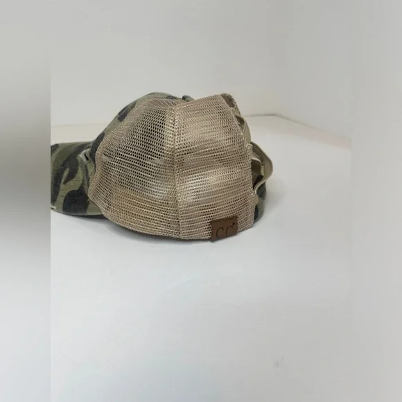 Women’s C.C. Camo Distressed Adjustable Ponytail Baseball Cap Hat - Picture 4 of 6